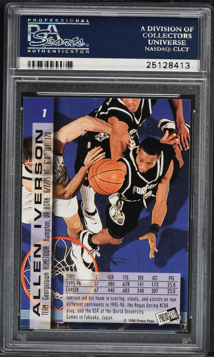 1996 Press Pass Basketball Allen Iverson ROOKIE #1 PSA 9 MINT