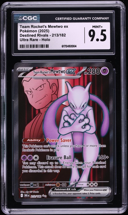 2025 Pokemon Scarlet & Violet Destined Rivals Full Art Team Rocket's Mewtwo ex #213 CGC 9.5