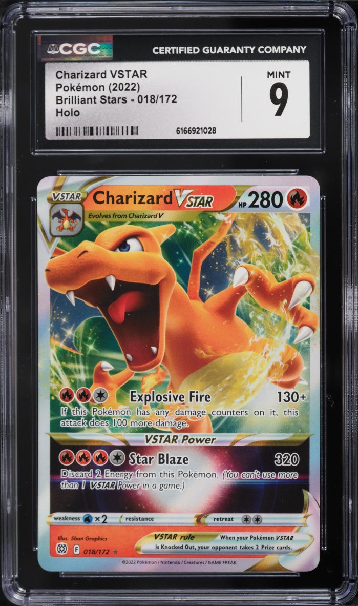 2022 Pokemon Sword & Shield Brilliant Stars Holo Charizard VSTAR #18 CGC 9 MINT