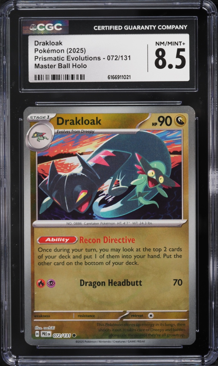 2025 Pokemon Scarlet & Violet Prismatic Evolutions Master Ball Holo Drakloak #72 CGC 8.5 NM-MT+