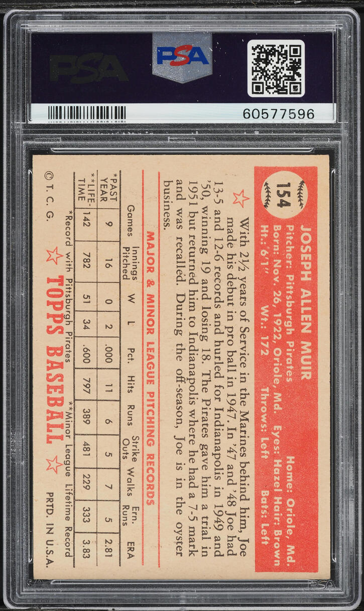 1952 Topps Joe Muir #154 PSA 7 NRMT
