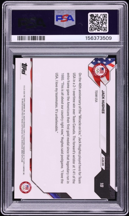 2026 Topps Now Olympics Jack Hughes #18 PSA 10 GEM MINT