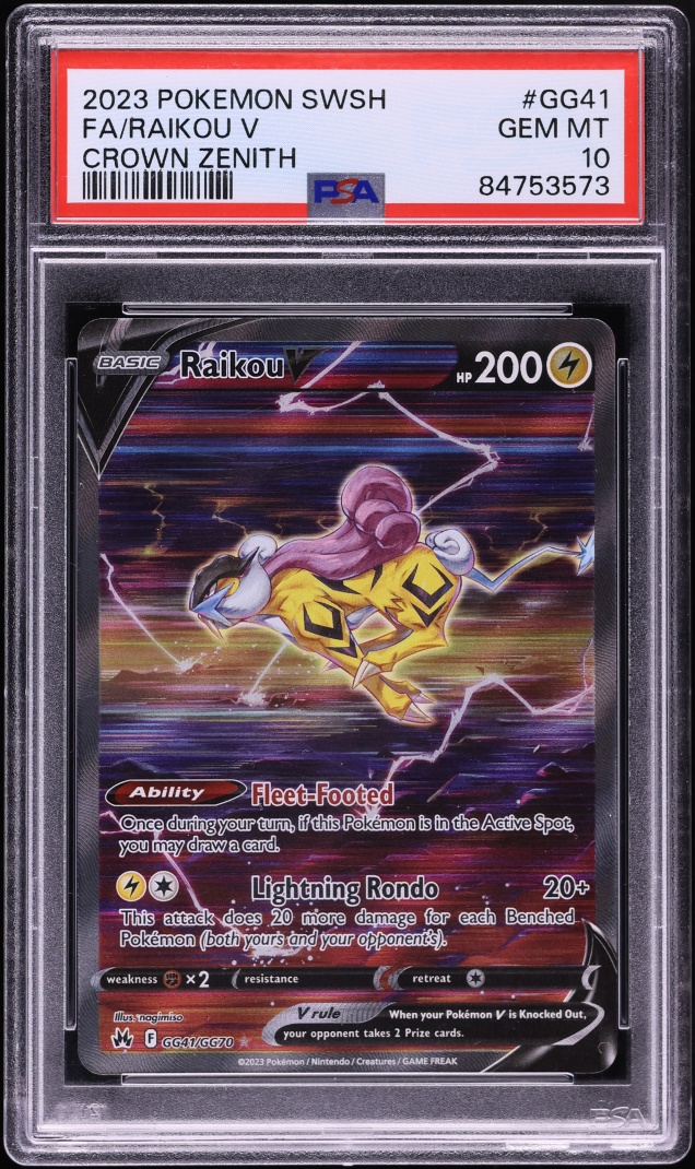 2023 Pokemon Sword & Shield Crown Zenith Full Art Raikou V #GG41 PSA 10 GEM MINT