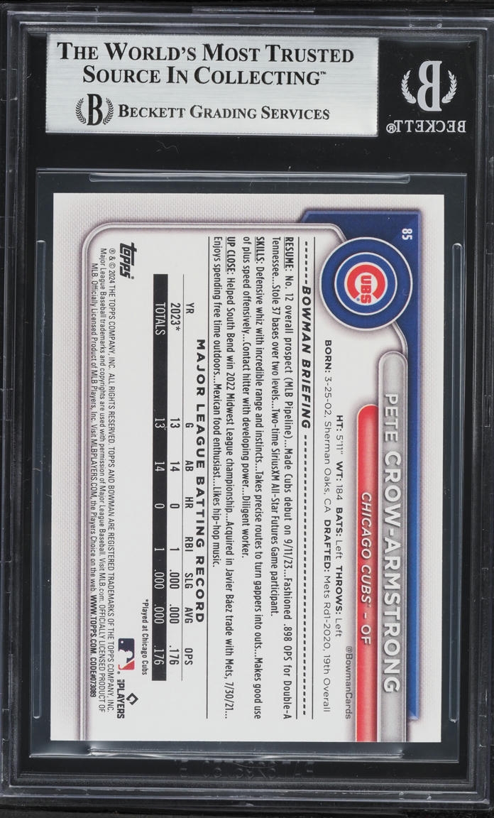 2024 Bowman Pete Crow-Armstrong ROOKIE #85 BGS 9 MINT