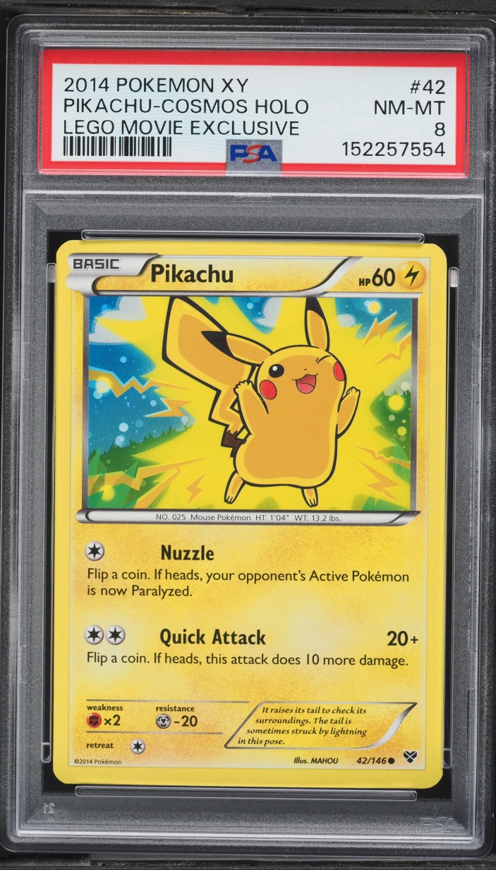 2014 Pokemon XY Lego Movie Exclusive Cosmos Holo Pikachu #42 PSA 8 NM-MT