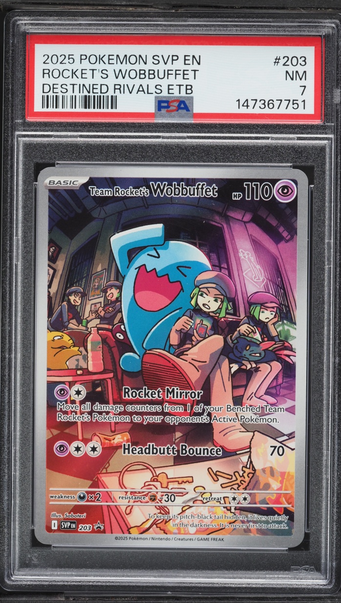 2025 Pokemon SV Promo Destined Rivals ETB Alt Art Team Rocket's Wobbuffet #203 PSA 7 NRMT