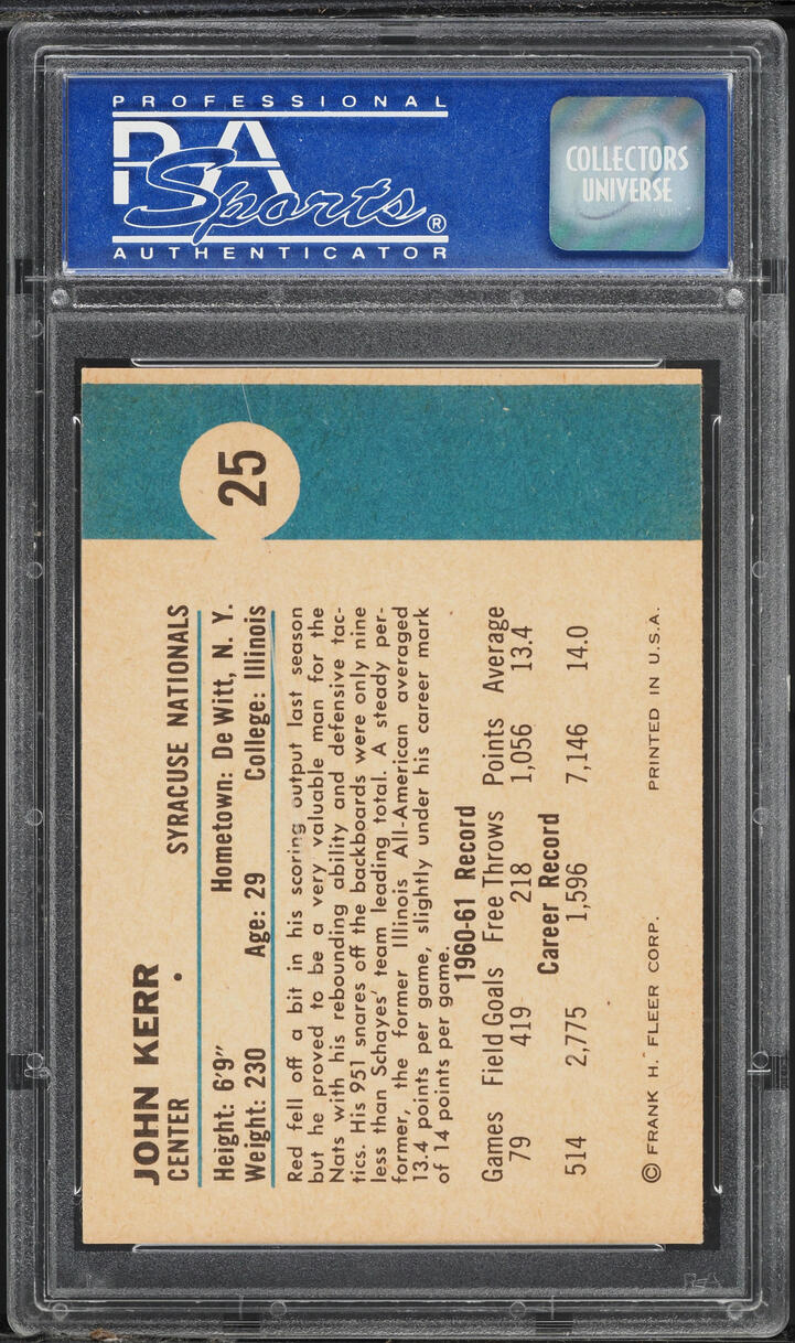 1961 Fleer Basketball John Kerr #25 PSA 9 MINT