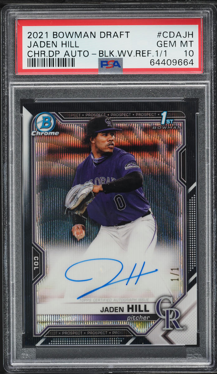 2021 Bowman Chrome Draft Black Wave Refractor Jaden Hill PROSPECT AUTO 1/1 #CDA-JH PSA 10 GEM