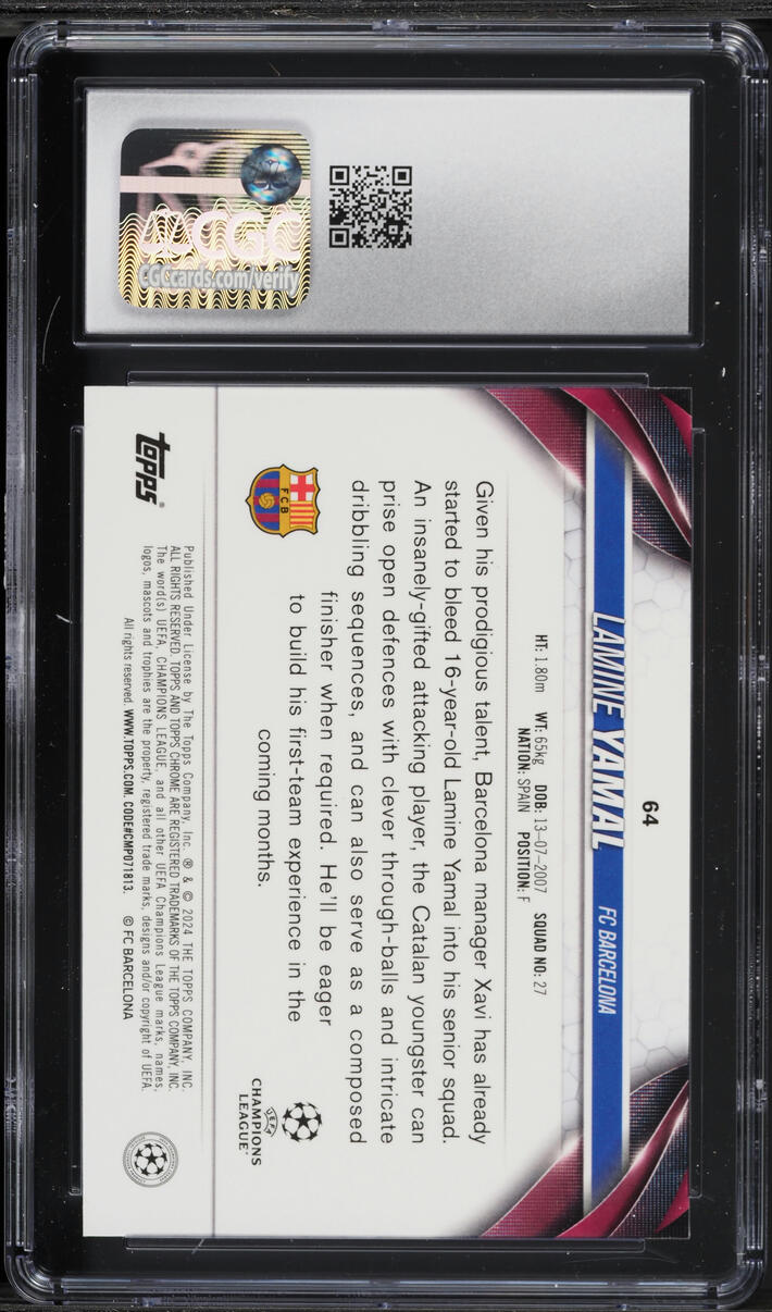 2023 Topps Chrome UEFA Club Competitions Lamine Yamal ROOKIE #64 CGC 9.5 MINT+