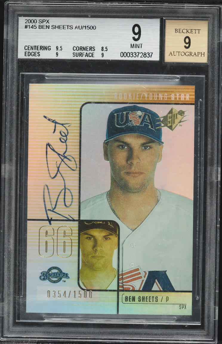 2000 SPx Ben Sheets ROOKIE AUTO /1500 #145 BGS 9 MINT