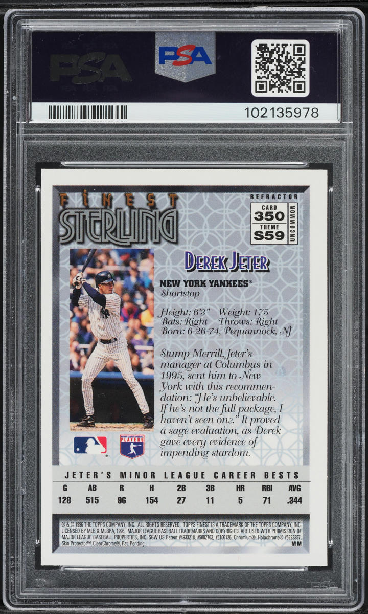 1996 Finest Refractor Derek Jeter ROOKIE #350 PSA 9 MINT