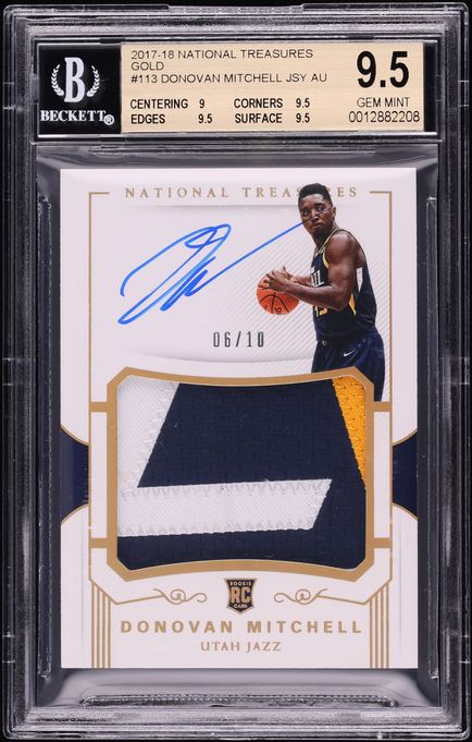 2017 National Treasures Gold Donovan Mitchell ROOKIE PATCH AUTO /10 #113 BGS 9.5 GEM MINT