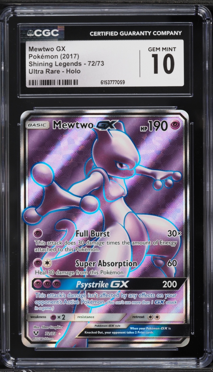 2017 Pokemon Sun & Moon Shining Legends Full Art Mewtwo GX #72 CGC 10 GEM MINT