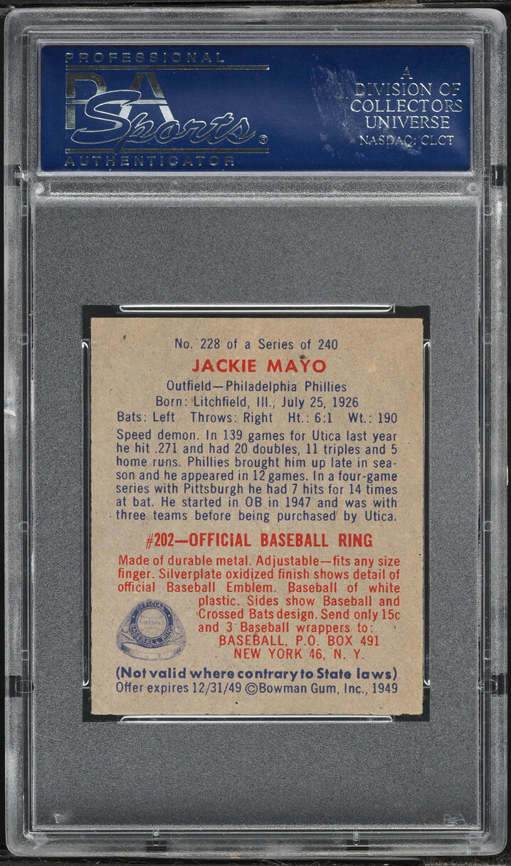 1949 Bowman Jackie Mayo #228 PSA 7 NRMT