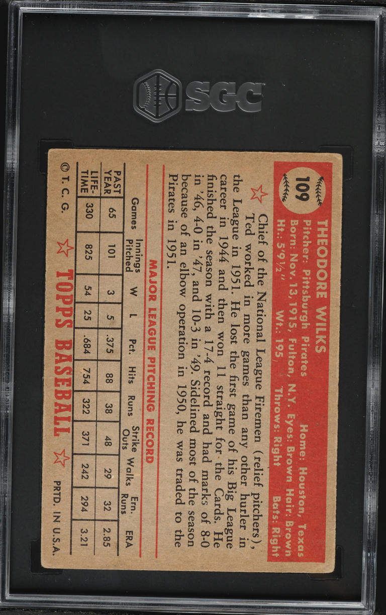 1952 Topps Ted Wilks #109 SGC 3 VG
