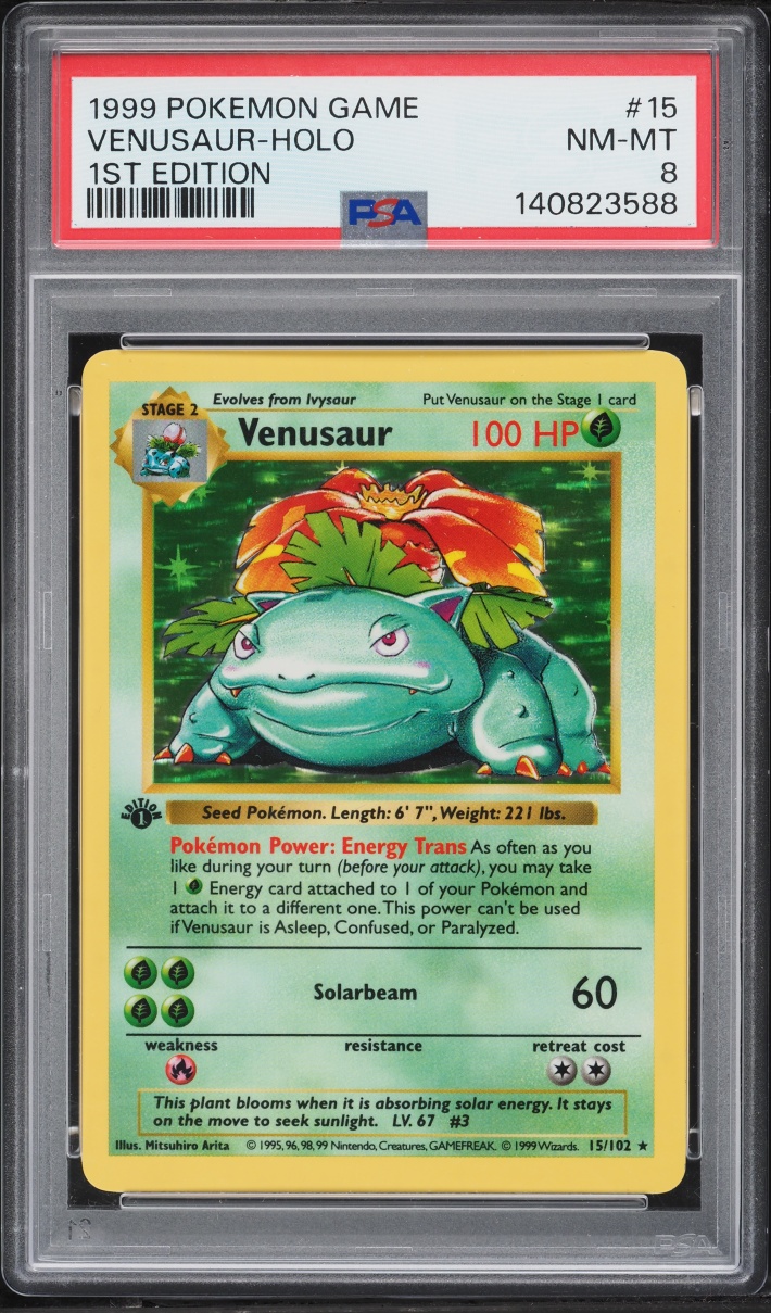 1999 Pokemon Base Set Shadowless 1st Edition Holo Venusaur #15 PSA 8 NM-MT