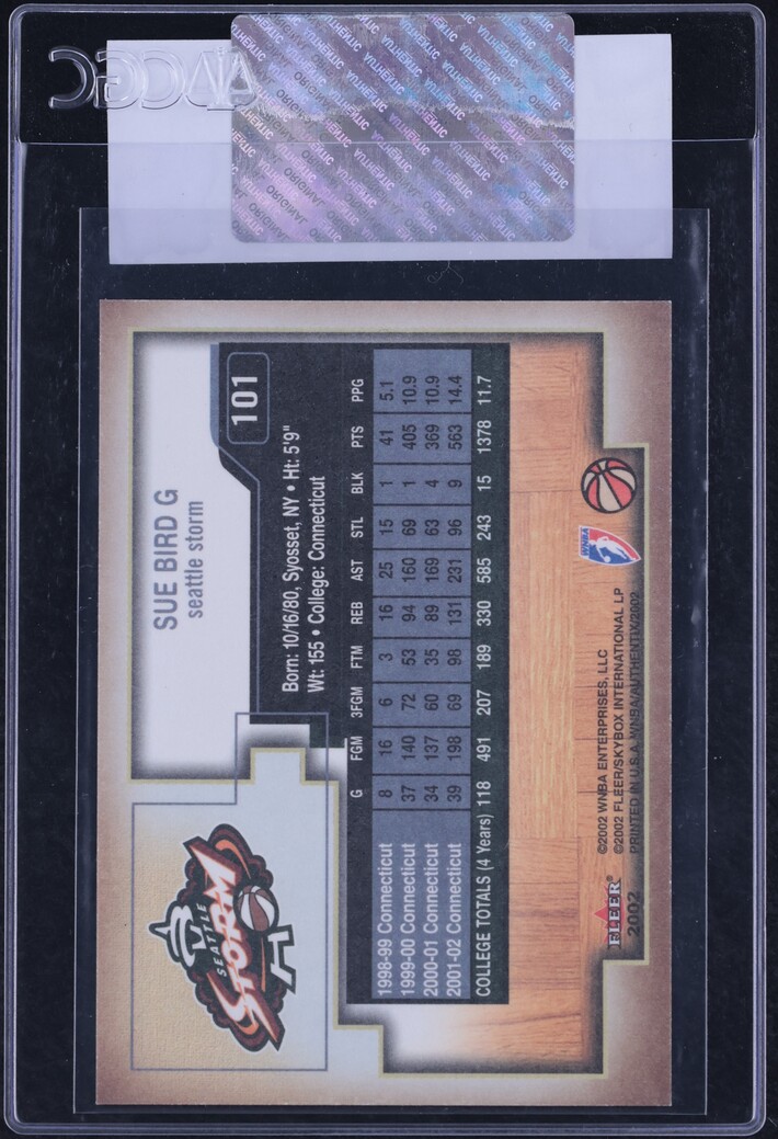 2002 Fleer Authentix WNBA Sue Bird ROOKIE /2002 #101 CGC AUTH