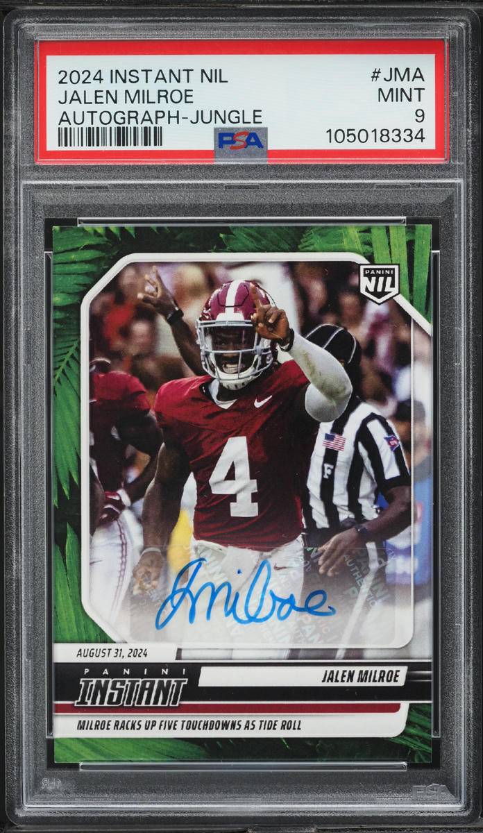 2024 Panini Instant NIL College Football Jungle Jalen Milroe ROOKIE AUTO /25 #JMA PSA 9