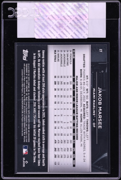 2026 Topps Chrome Black Design Variation Jakob Marsee ROOKIE #27 CGC AUTH