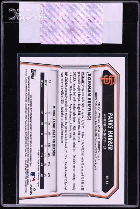 2026 Bowman Green Pattern Parks Harber PROSPECT /99 #BP-43 CGC AUTH