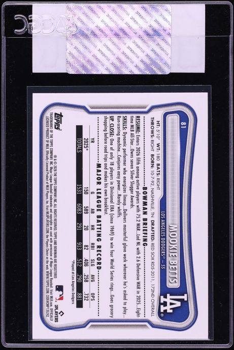 2026 Bowman Purple Pattern Mookie Betts /250 #81 CGC AUTH