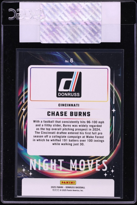 2025 Donruss Night Moves Chase Burns #6 CGC AUTH