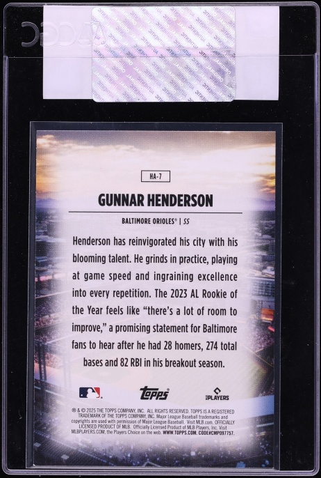 2025 Topps Home Field Advantage Gunnar Henderson #HA-7 CGC AUTH
