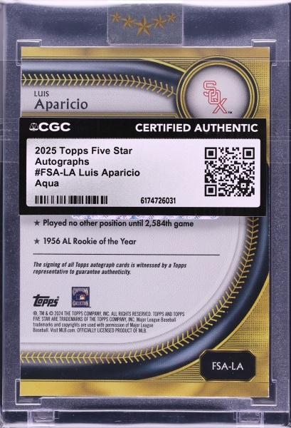 2025 Topps Five Star Aqua Luis Aparicio AUTO /75 #FSA-LA CGC AUTH