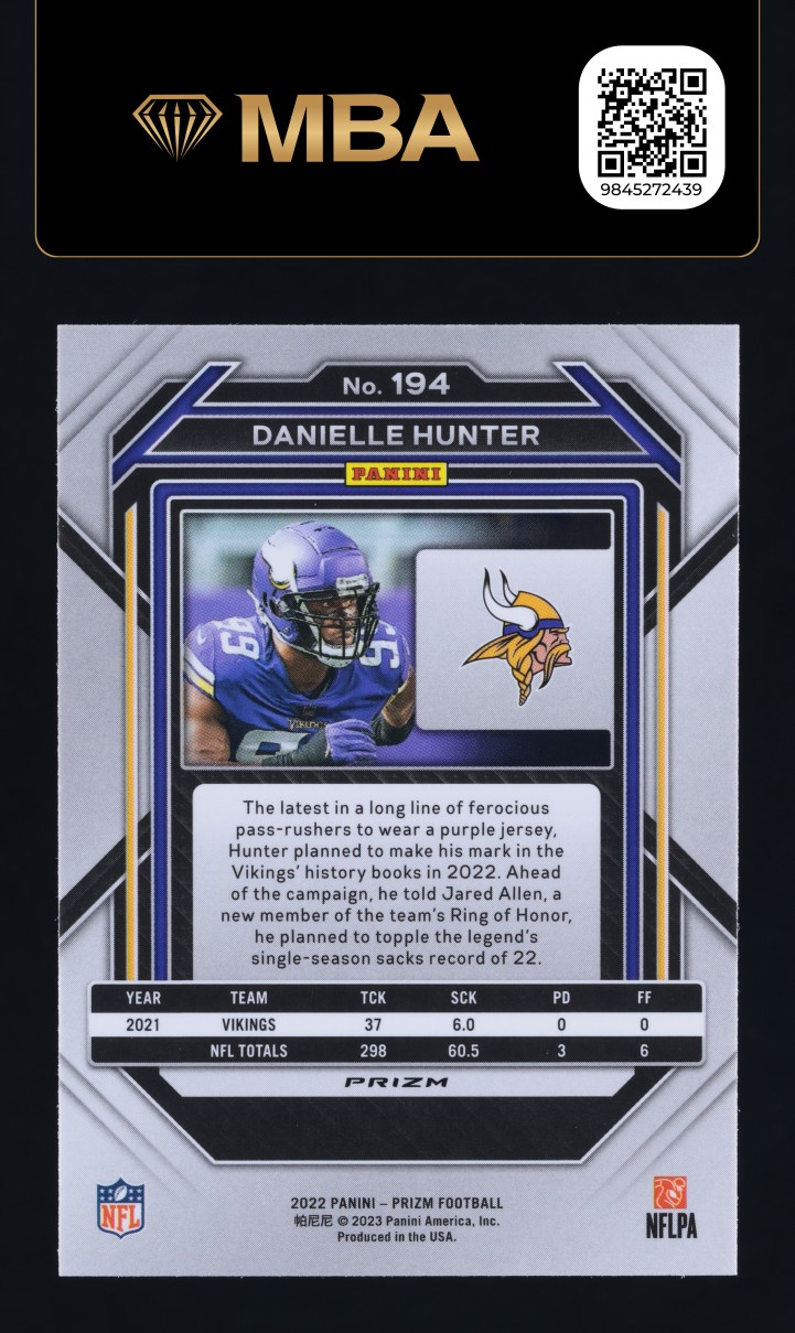 2022 Panini Prizm Snakeskin Danielle Hunter #194 MBA AUTH