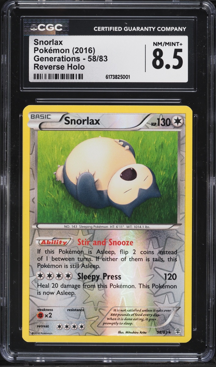 2016 Pokemon XY Generations Reverse Holo Snorlax #58 CGC 8.5 NM-MT+
