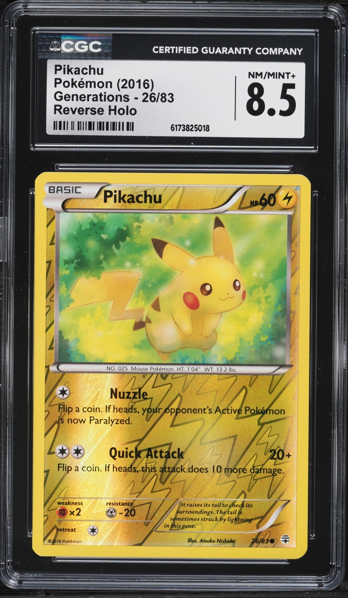 2016 Pokemon XY Generations Reverse Holo Pikachu #26 CGC 8.5 NM-MT+