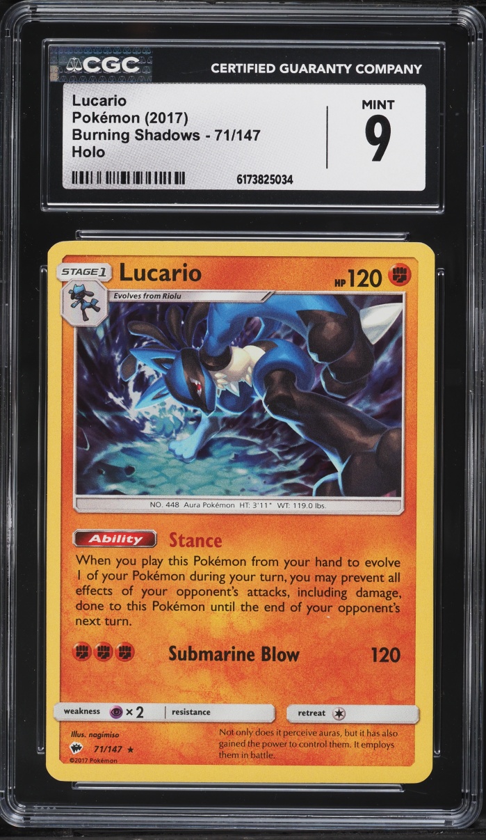 2017 Pokemon Sun & Moon Burning Shadows Holo Lucario #71 CGC 9 MINT