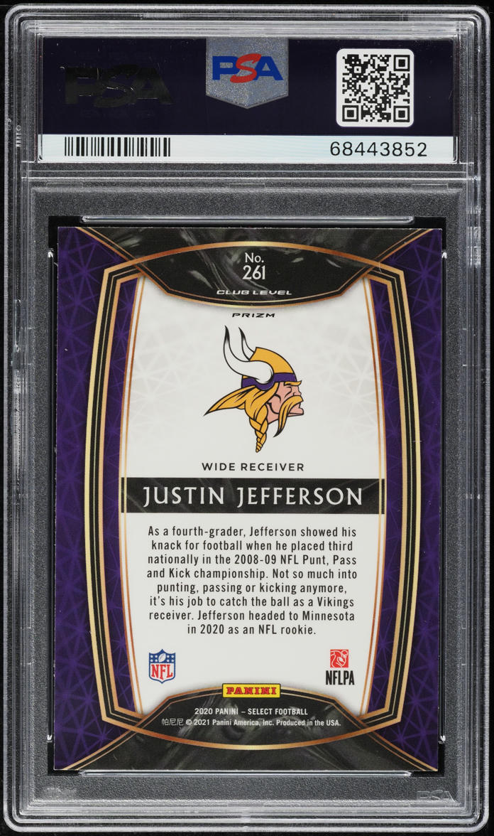 2020 Select Club Level Silver Prizm Justin Jefferson ROOKIE #261 PSA 10 GEM MINT