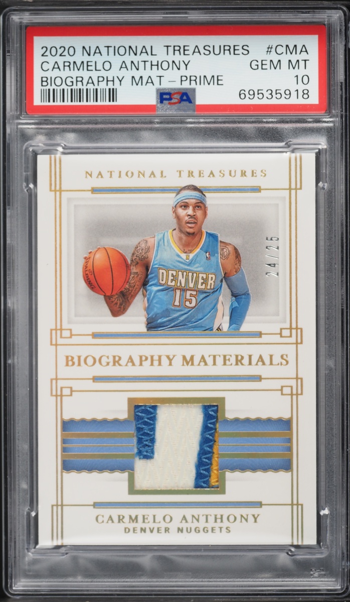 2020 National Treasures Biography Materials Prime Carmelo Anthony PATCH /25 PSA 10 GEM MINT