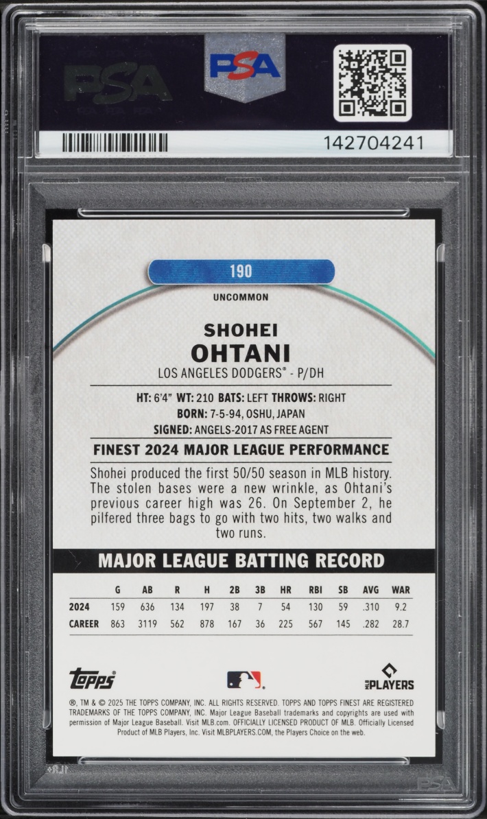 2025 Finest Orange Refractor Shohei Ohtani /20 #190 PSA 10 GEM MINT