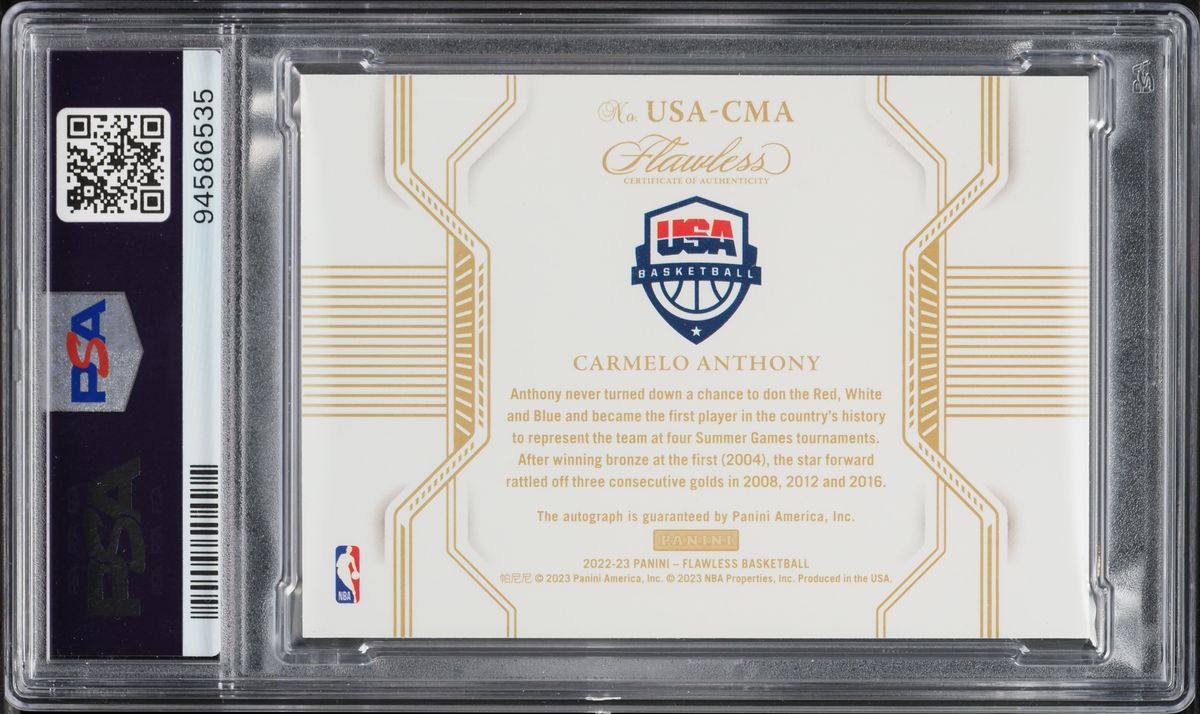 2022 Panini Flawless USA Basketball Gold Carmelo Anthony AUTO /10 #USA-CMA PSA 10 GEM MINT