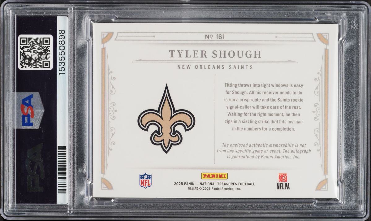 2025 National Treasures Midnight Tyler Shough ROOKIE AUTO DNA 10 /24 #161 PSA AUTH