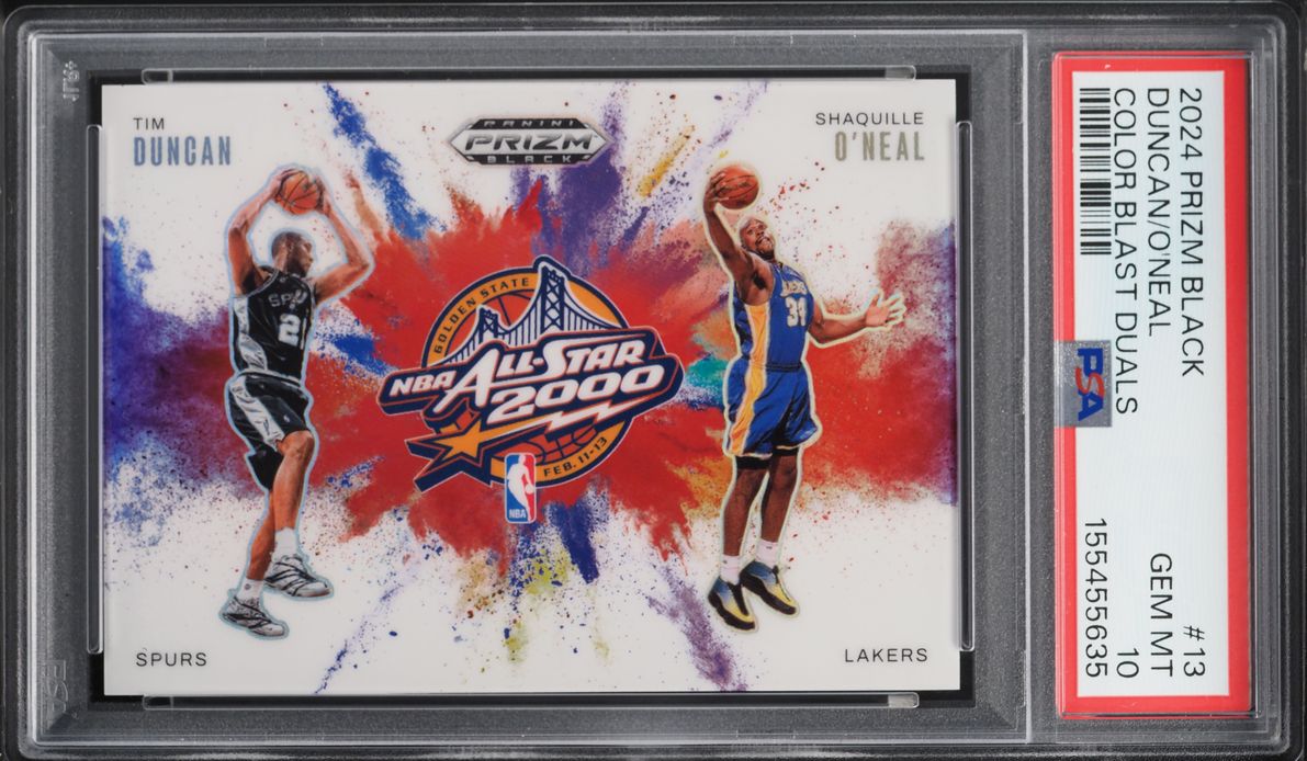 2024 Panini Prizm Black Color Blast Duals Tim Duncan Shaquille O'Neal #13 PSA 10 GEM MINT