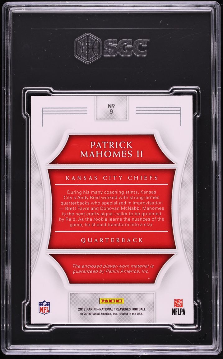 2017 National Treasures Dual Patrick Mahomes II ROOKIE PATCH /99 #9 SGC 10 GEM MINT
