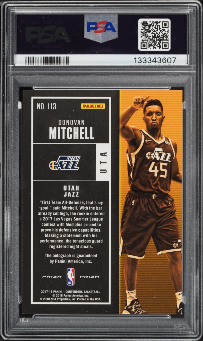 2017 Panini Contenders Premium Donovan Mitchell ROOKIE AUTO #113 PSA 10 GEM MINT