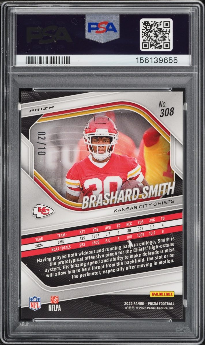 2025 Panini Prizm Gold Brashard Smith ROOKIE /10 #308 PSA 10 GEM MINT