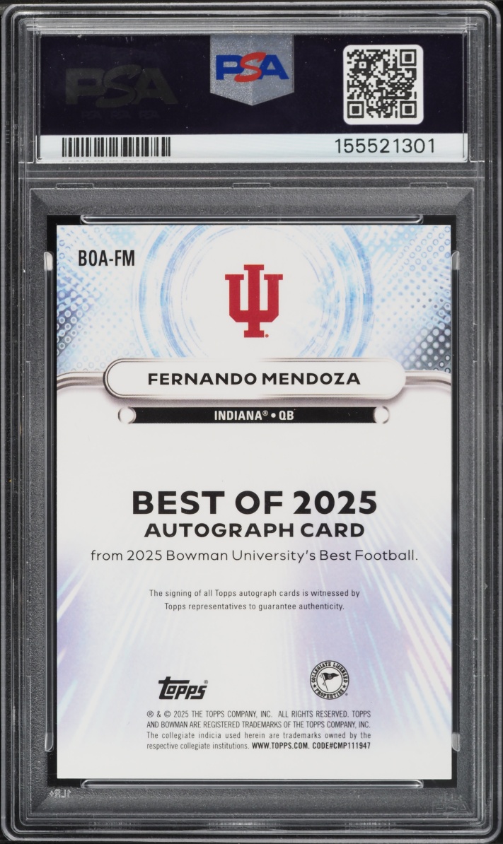 2025 Bowman Best University Of '25 Gold Refractor Fernando Mendoza AUTO /50 #FM PSA 10 GEM MINT