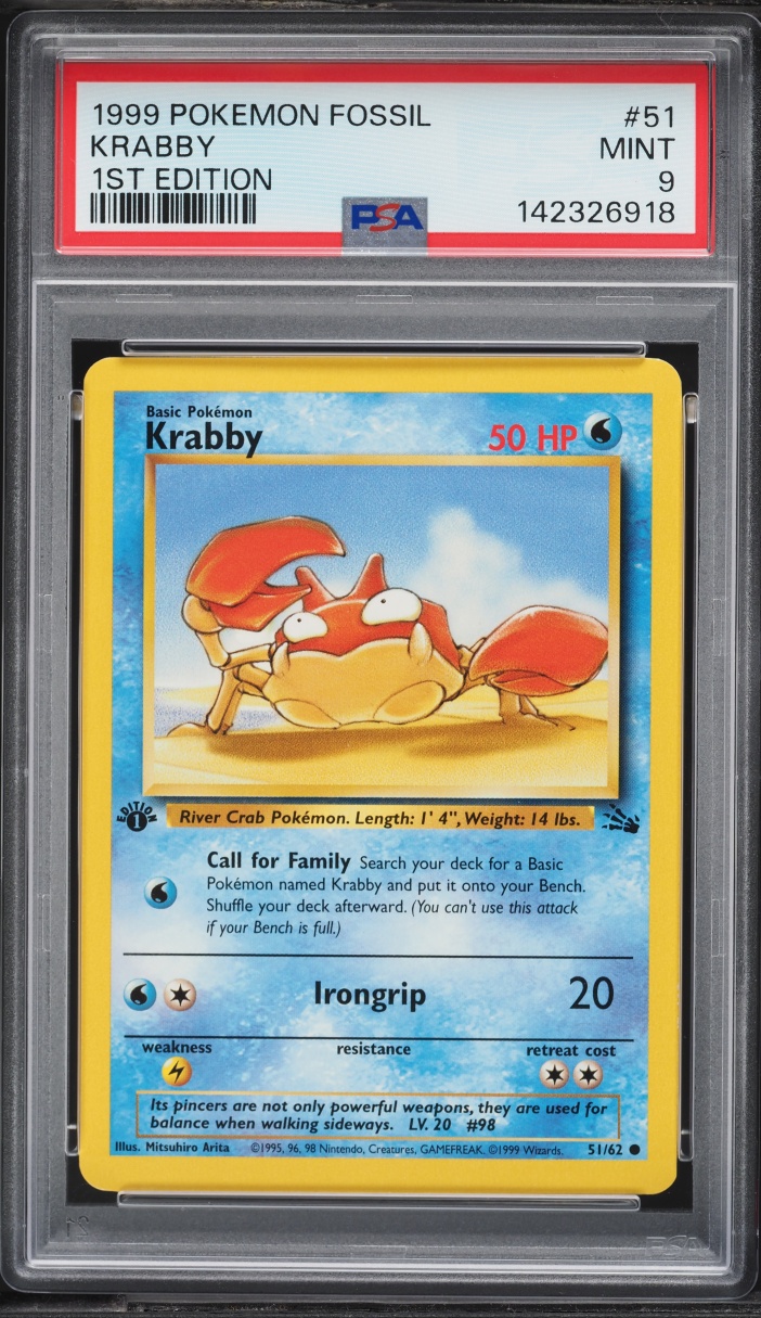 1999 Pokemon Fossil 1st Edition Krabby #51 PSA 9 MINT