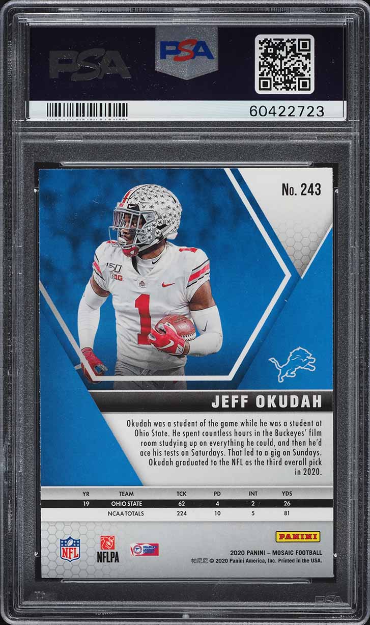 2020 Panini Mosaic Jeff Okudah ROOKIE #243 PSA 10 GEM MINT