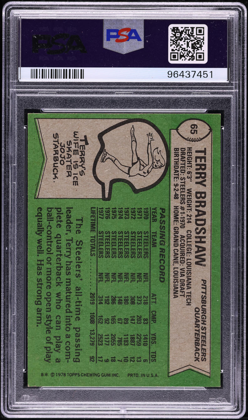 1978 Topps Football Terry Bradshaw #65 PSA 5 EX