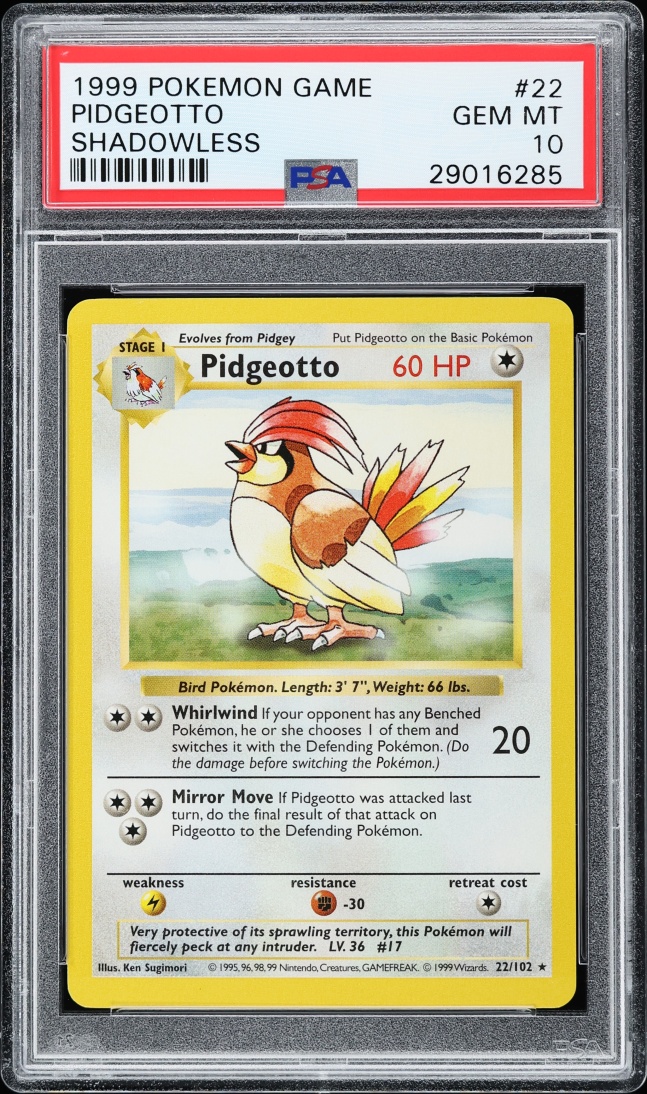 1999 Pokemon Base Set Shadowless Pidgeotto #22 PSA 10 GEM MINT