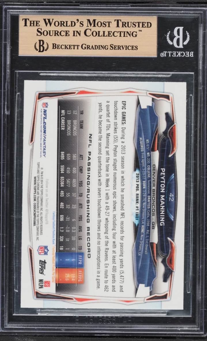 2014 Topps Chrome Peyton Manning SP #42B BGS 9.5 GEM MINT