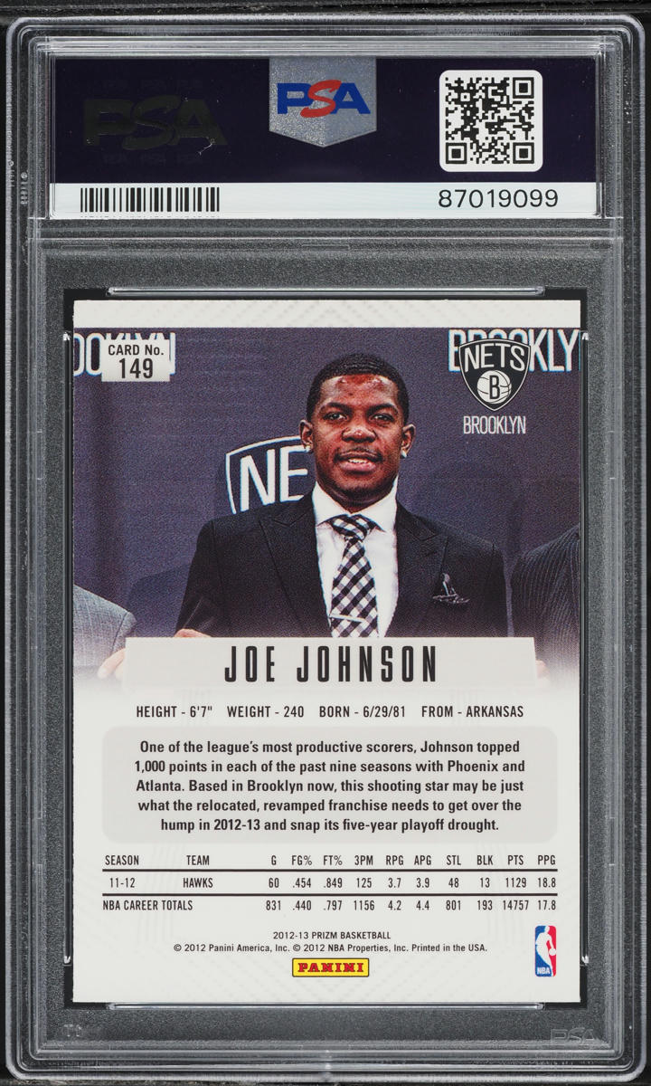 2012 Panini Prizm Silver Joe Johnson #149 PSA 10 GEM MINT