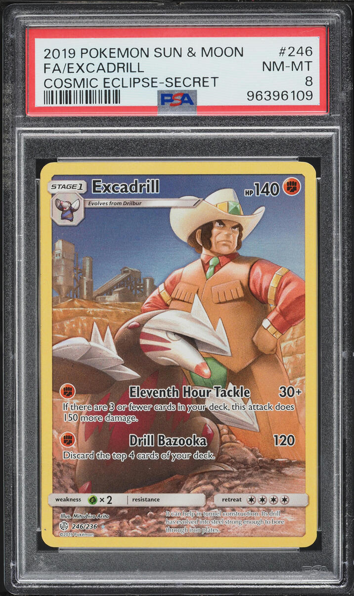 2019 Pokemon Sun & Moon Cosmic Eclipse Full Art Excadrill #246 PSA 8 NM-MT