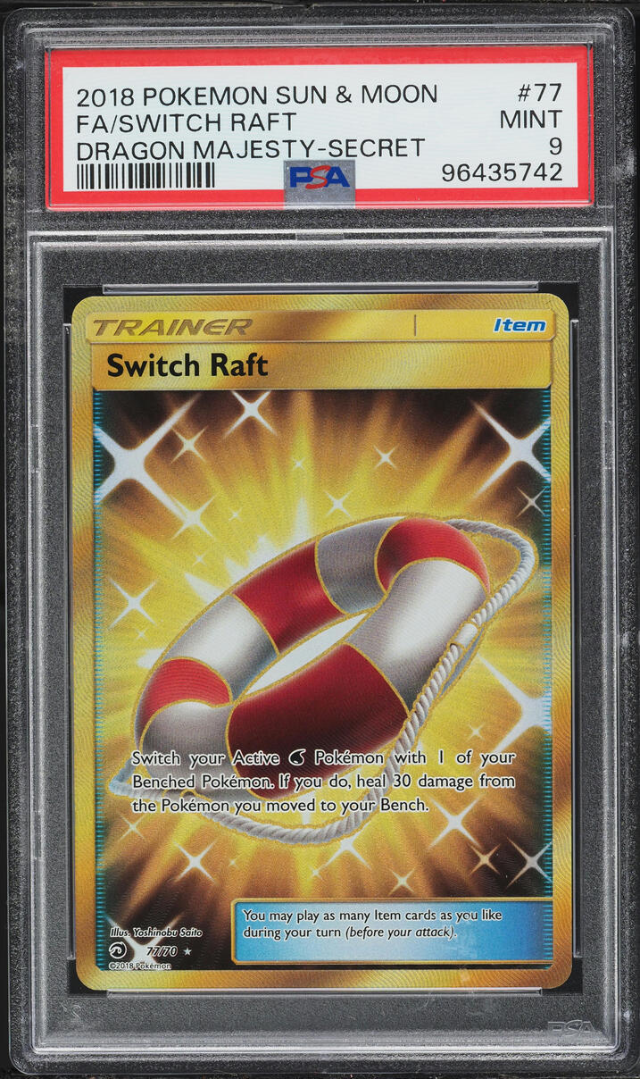 2018 Pokemon Sun & Moon Dragon Majesty Full Art Switch Raft #77 PSA 9 MINT